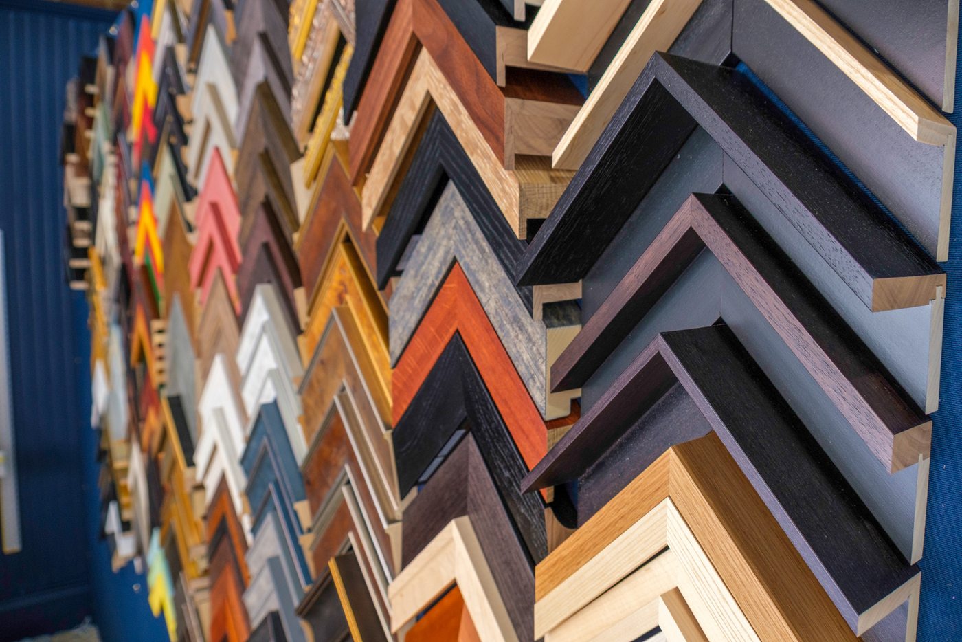 Angled view of frame moulding corner samples