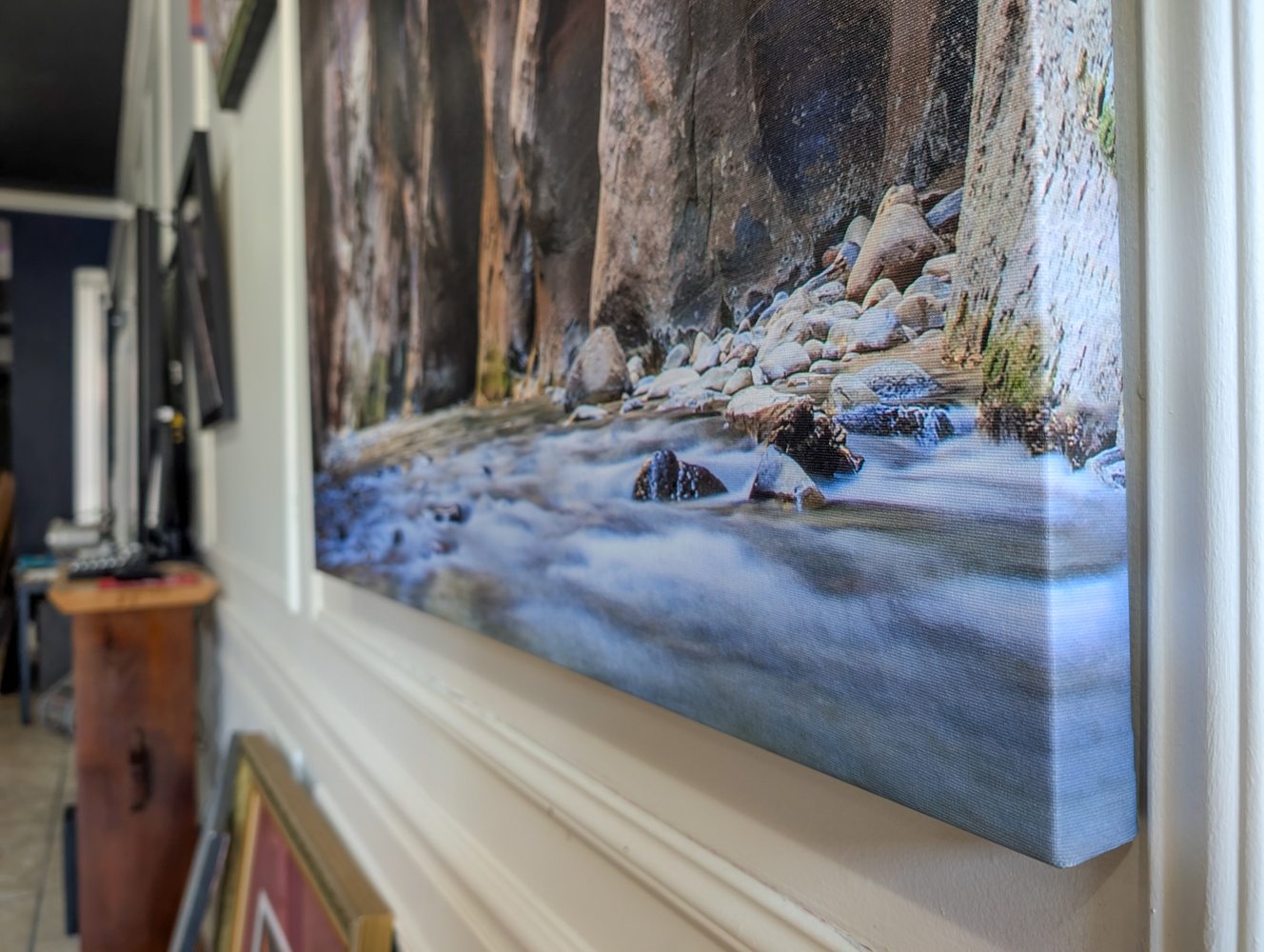 Canvas gallery wrap edge detail showing depth and image quality
